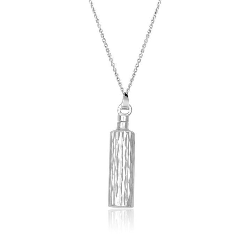 Sterling Silver Etched Cylinder URN Pendant with Chain - Click Image to Close